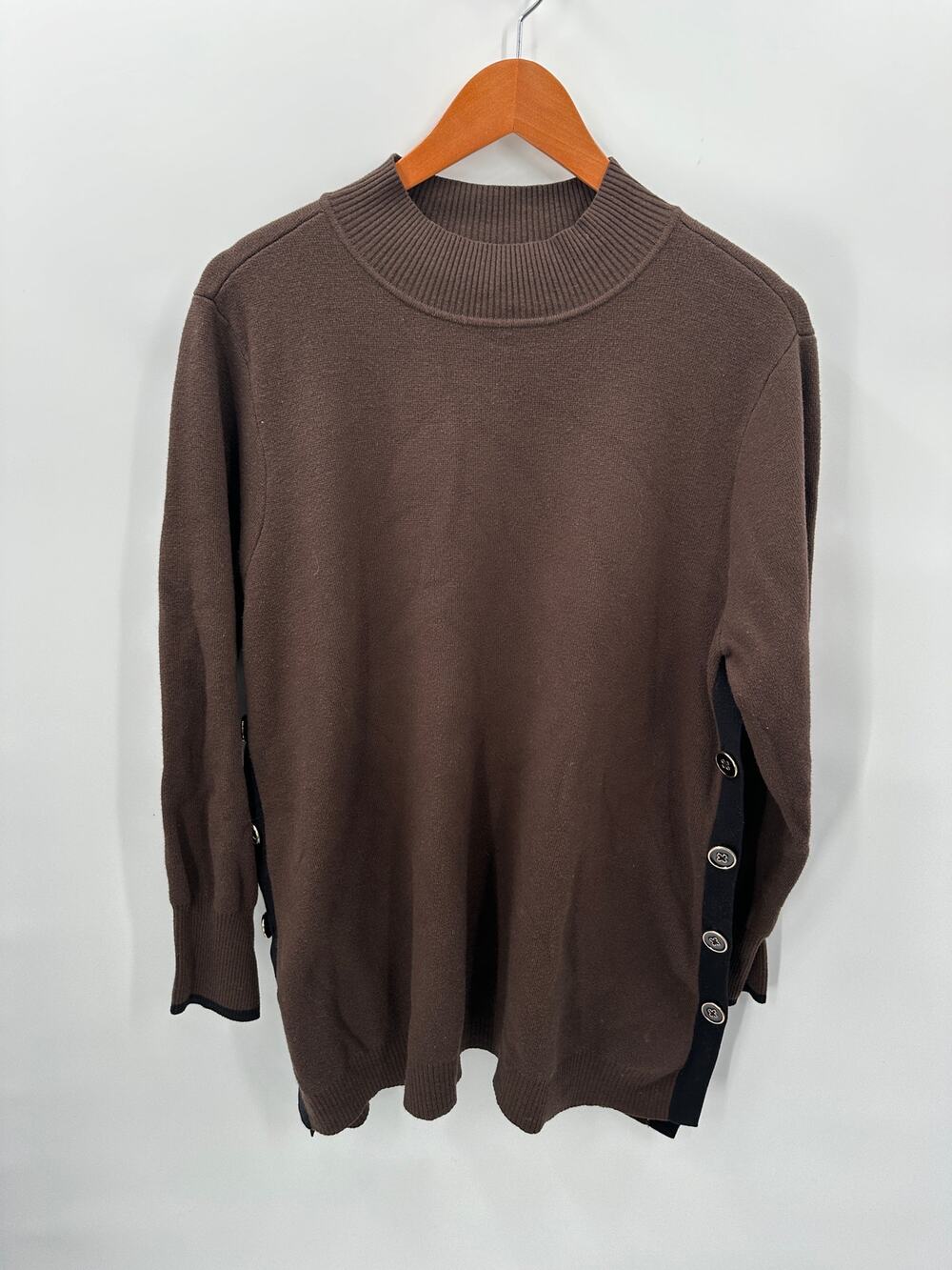 CHICO'S Brown Mock Neck Sweater with Side Buttons // XL